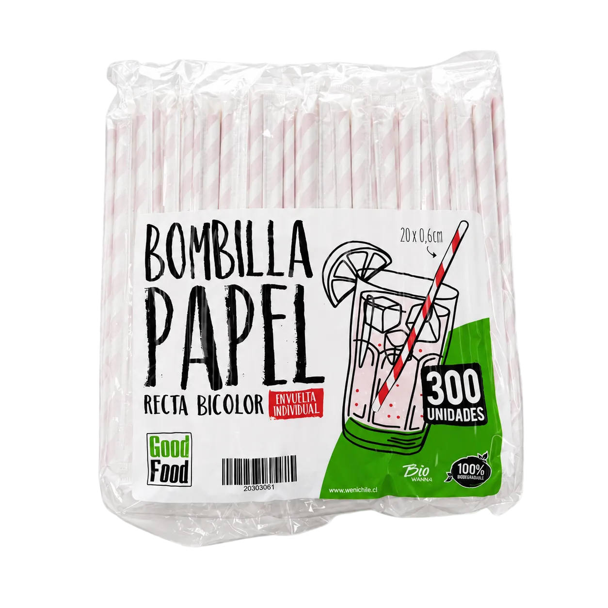 BOMBILLA PAPEL RECTA BICOLOR 20X0,6CM ENV.PAPEL