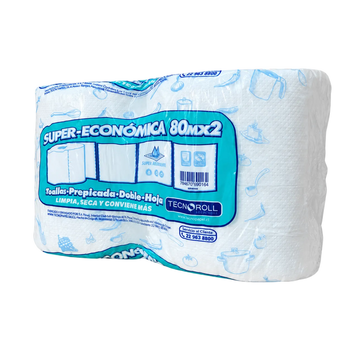 TOALLA TECNOROLL ECONOMICA DOBLE HOJA 2ROLLOSXPACK 80MTS - 40050522
